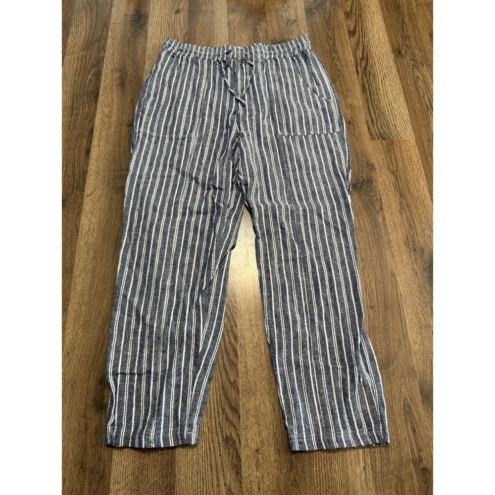 Mason Belle Pants Women's Size Medium Blue White Striped Tie Waist Linen Blend